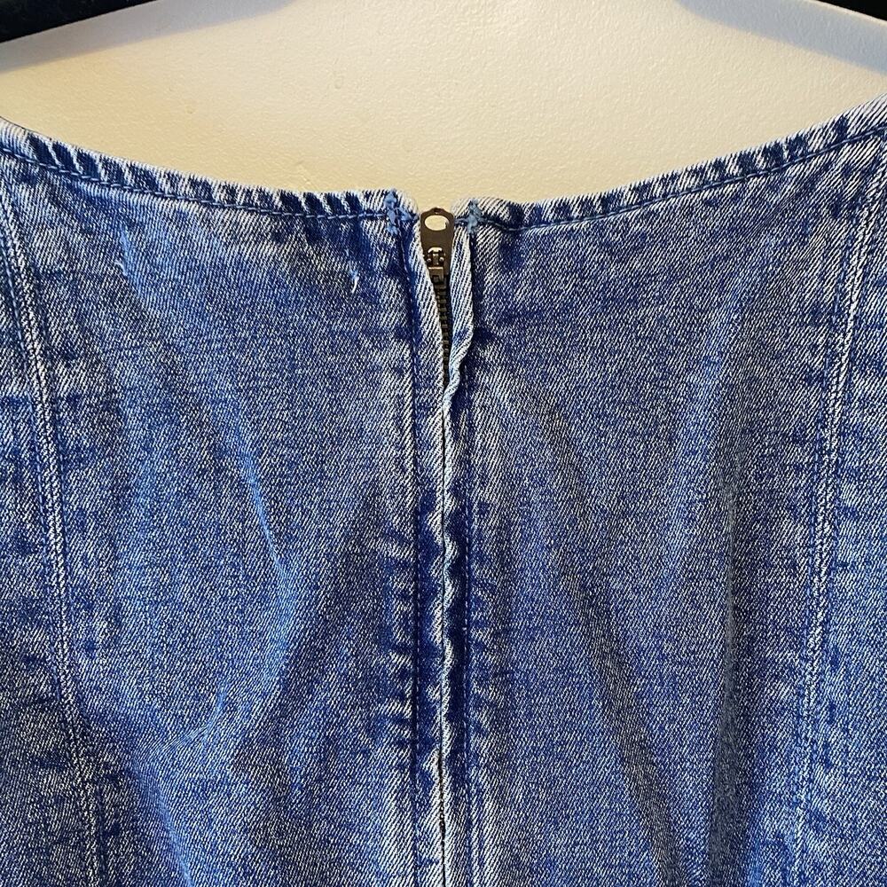 Women L Abercrombie & Fitch Square Neck Fitted Blue Denim Mini Dress Sleeveless - Picture 9 of 9